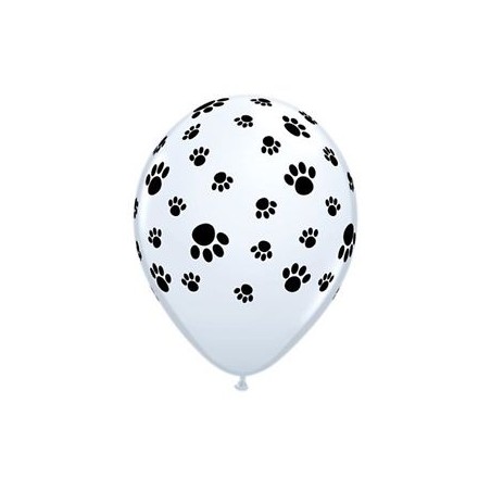 25 BALLONS LATEX QUALATEX BLANCS IMPRIMES PATTES D'ANIMAUX