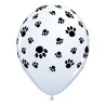 25 BALLONS LATEX QUALATEX BLANCS IMPRIMES PATTES D'ANIMAUX