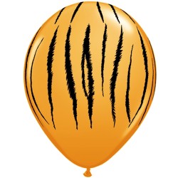 25 BALLONS LATEX QUALATEX ORANGE IMPRIMES GRIFFES DE TIGRE