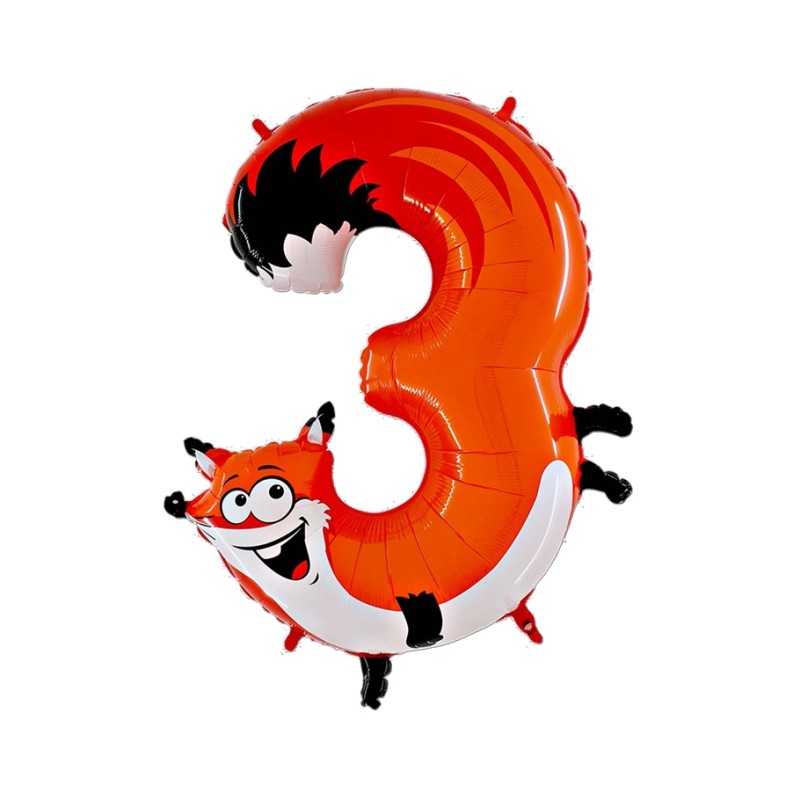 BALLONS CHIFFRES ANIMAUX 3 RENARD 90 CM