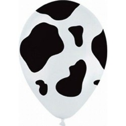 25 BALLONS LATEX QUALATEX BLANC TACHES DE VACHE NOIRES 11"