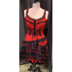 DEGUISEMENT ROBE DAME DE SALOON OU ROBE PIRATE ROUGE ET NOIRE TAILLE M/L