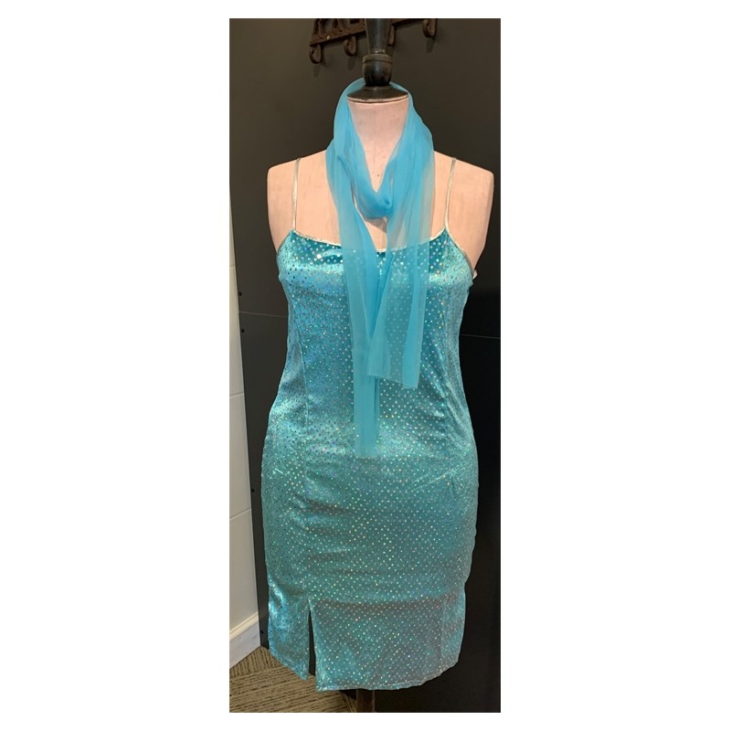 DEGUISEMENT ROBE TURQUOISE PAILLETTEE ARGENT TAILLE 36-38