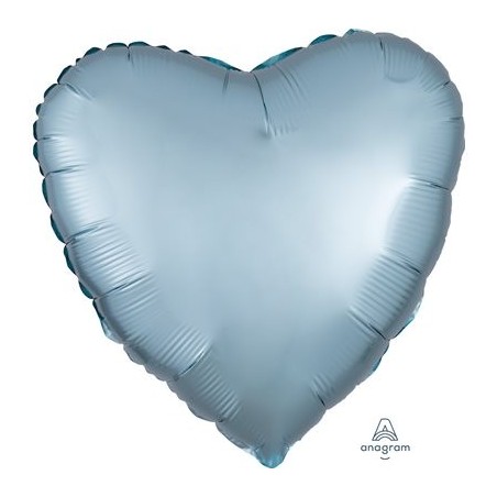 BALLON METALLIQUE COEUR SATIN BLEU PASTEL 43 CM