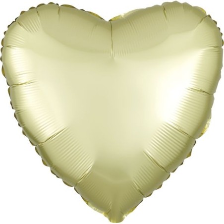 BALLON METALLIQUE COEUR SATIN JAUNE PASTEL 43 CM