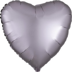 BALLON METALLIQUE COEUR SATIN GRIS MAUVE OU GREIGE 43 CM