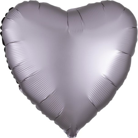 BALLON METALLIQUE COEUR SATIN GRIS MAUVE OU GREIGE 43 CM