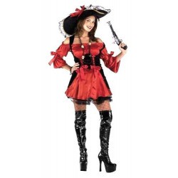 DEGUISEMENT PIRATE CORSET ROUGE/NOIR TAILLE L