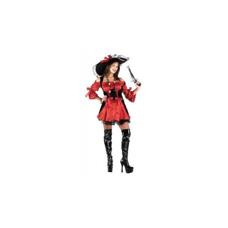 DEGUISEMENT PIRATE CORSET ROUGE/NOIR TAILLE L