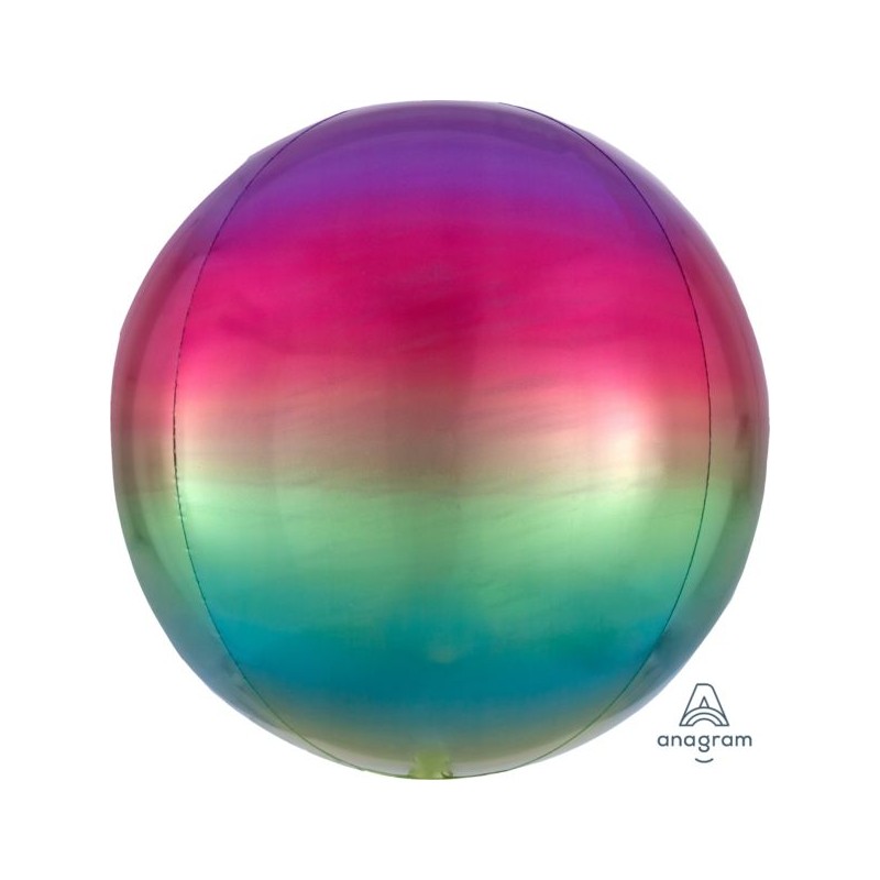 BALLON METALLIQUE ORBZ BOULE OMBRE ARC EN CIEL 38 X 40 CM