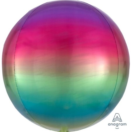 BALLON METALLIQUE ORBZ BOULE OMBRE ARC EN CIEL 38 X 40 CM