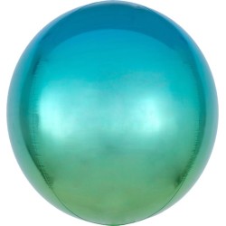 BALLON METALLIQUE ORBZ BOULE OMBRE BLEU VERT 38 X 40 CM