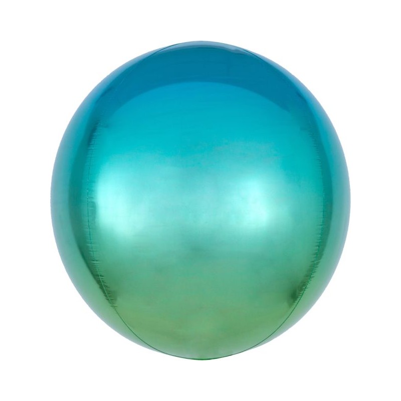 BALLON METALLIQUE ORBZ BOULE OMBRE BLEU VERT 38 X 40 CM