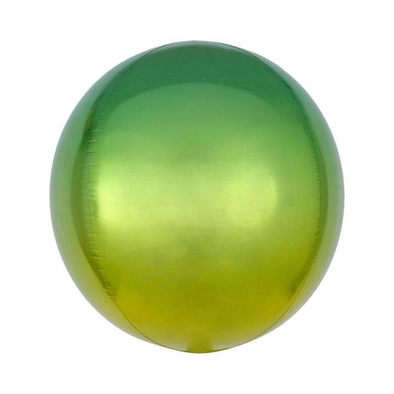 BALLON METALLIQUE ORBZ BOULE OMBRE VERT JAUNE 38 X 40 CM