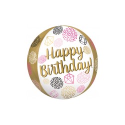 BALLON METALLIQUE ORBZ BOULE HAPPY BIRTHDAY GEMS 38 X 40 CM