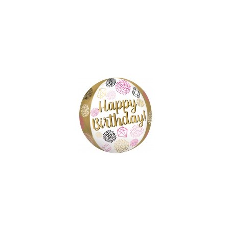 BALLON METALLIQUE ORBZ BOULE HAPPY BIRTHDAY GEMS 38 X 40 CM
