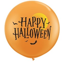 1 BALLON LATEX QUALATEX ORANGE HAPPY HALLOWEEN 3'