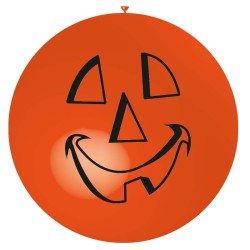 BALLON LATEX  HALLOWEEN ORANGE TETE DE CITROUILLE IMPRIME 2 FACES 3'