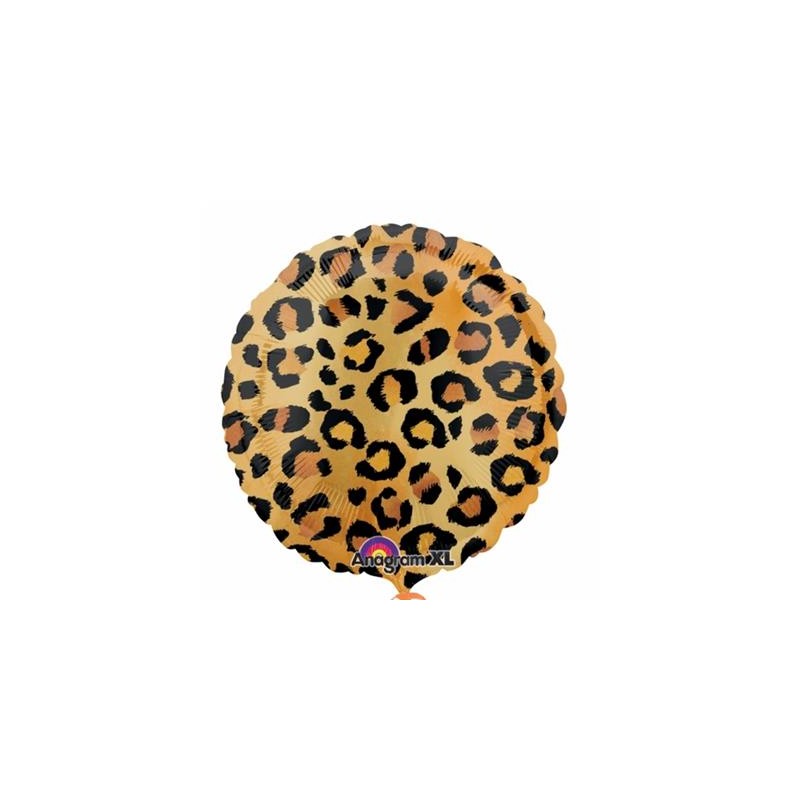 BALLON METALLIQUE ROND IMPRIME LEOPARD 43 CM