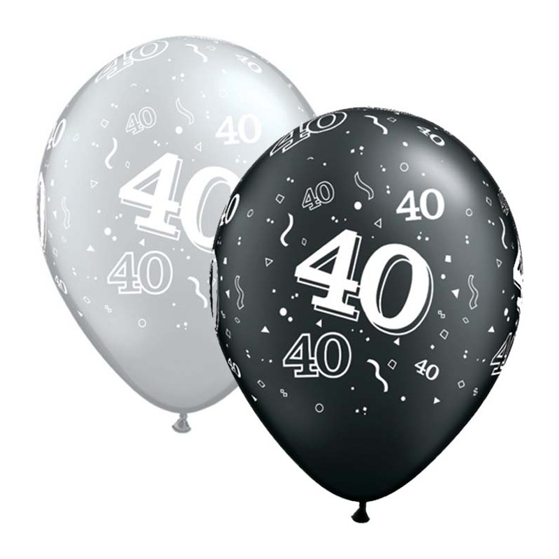 1 BALLON LATEX QUALATEX 40 ANS NOIR ET ARGENT 11"