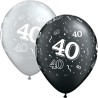 1 BALLON LATEX QUALATEX 40 ANS NOIR ET ARGENT 11"