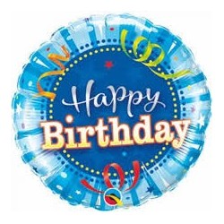 BALLON METALLIQUE ROND HAPPY BIRTHDAY BLEU 9"