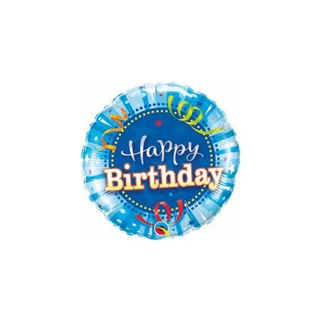 BALLON METALLIQUE ROND HAPPY BIRTHDAY BLEU 9"