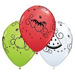 25 BALLONS LATEX QUALATEX IMPRIMES FRUITS 11"