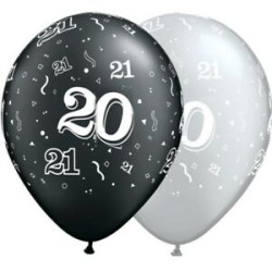 1 BALLON LATEX 20 ANS NOIR OU ARGENT 11"