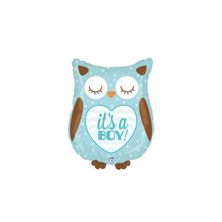 BALLON METALLIQUE 66 CM IT'S A BOY HIBOU HOLO