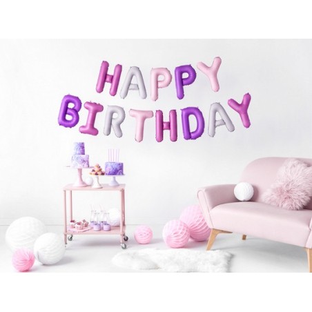 GUIRLANDE BALLONS METALLIQUES GONFLABLE AIR HAPPY BIRTHDAY ROSE 340 X 35 CM