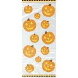 20 SACHETS EN PLASTIQUE CITROUILLE HALLOWEEN 28 X 13 CM