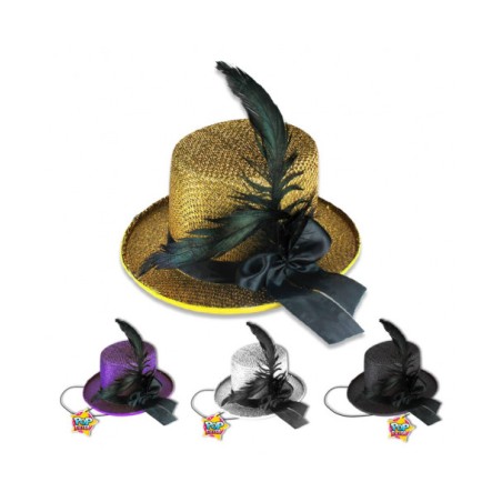 CHAPEAU HAUT DE FORME PLUMES 4 COULEURS ASSORTIES