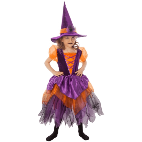 DEGUISEMENT SORCIERE LAURELIN ORANGE-VIOLET TAILLE 140 CM