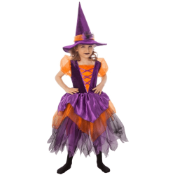 DEGUISEMENT SORCIERE LAURELIN ORANGE-VIOLET TAILLE 128 CM