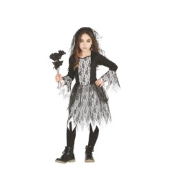 DEGUISEMENT ROBE NOIRE-BLANCHE DENTELLE HALLOWEEN TAILLE 3/4 ANS