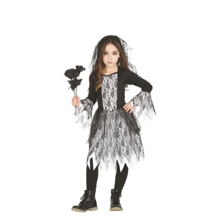DEGUISEMENT ROBE NOIRE-BLANCHE DENTELLE HALLOWEEN TAILLE 10/12 ANS