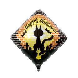 BALLON METALLIQUE LOSANGE SILHOUETTE DE CHAT HALLOWEEN