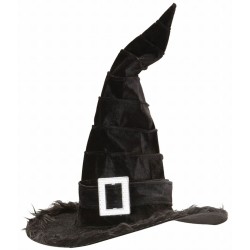 CHAPEAU DE SORCIERE NOIR AVEC BORD EN PELUCHE 