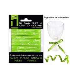 RUBAN SATIN VERT ANIS ANNIVERSAIRE 4 METRES