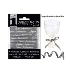 RUBAN SATIN GRIS PERLE ANNIVERSAIRE 4 METRES