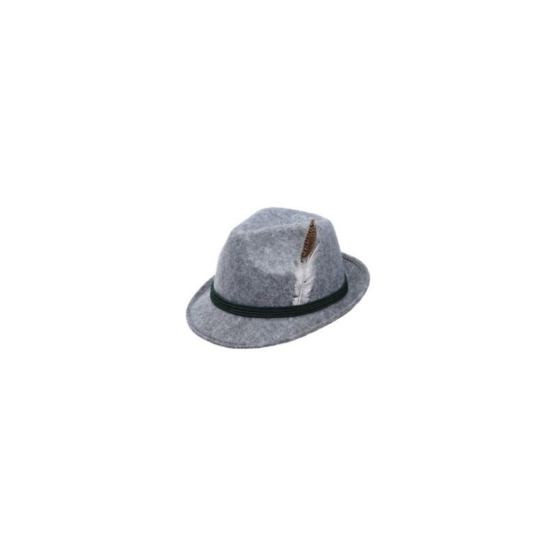 CHAPEAU BAVAROIS GRIS AVEC PLUMES 