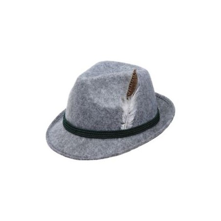 CHAPEAU BAVAROIS GRIS AVEC PLUMES 