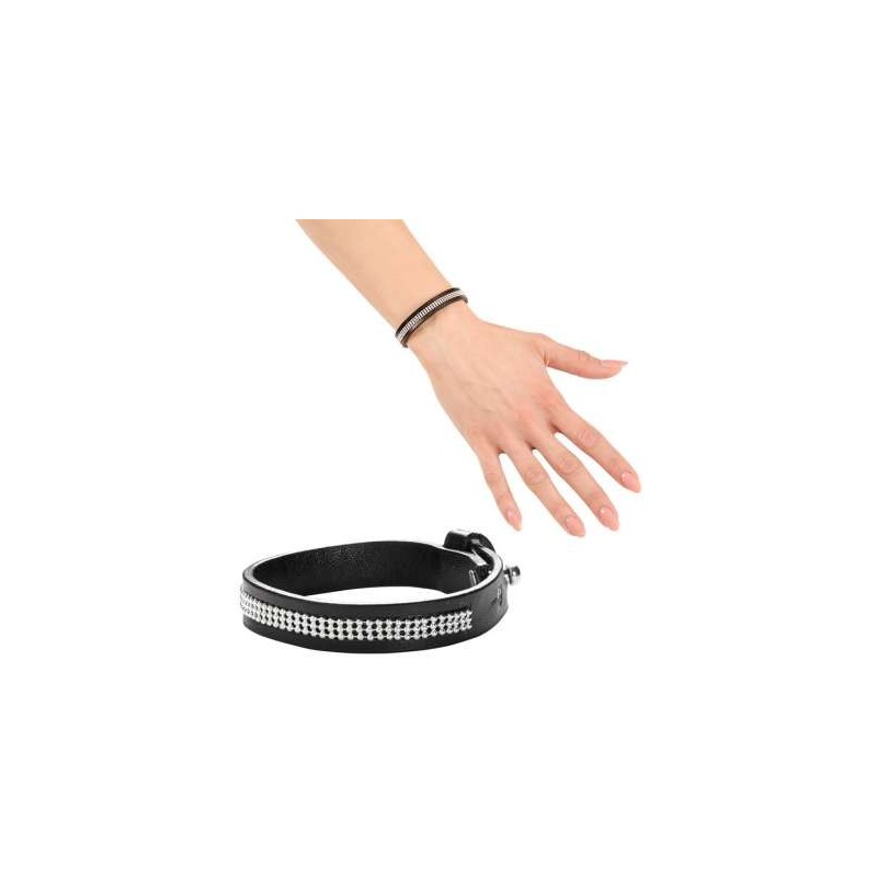 BRACELET INSCRUT FAUX CUIR NOIR 