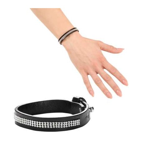 BRACELET INSCRUT FAUX CUIR NOIR 