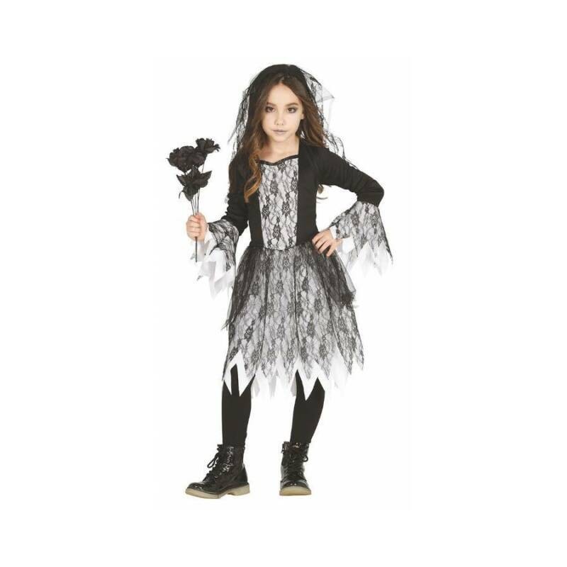 DEGUISEMENT ROBE NOIRE-BLANCHE DENTELLE HALLOWEEN TAILLE 7/9 ANS