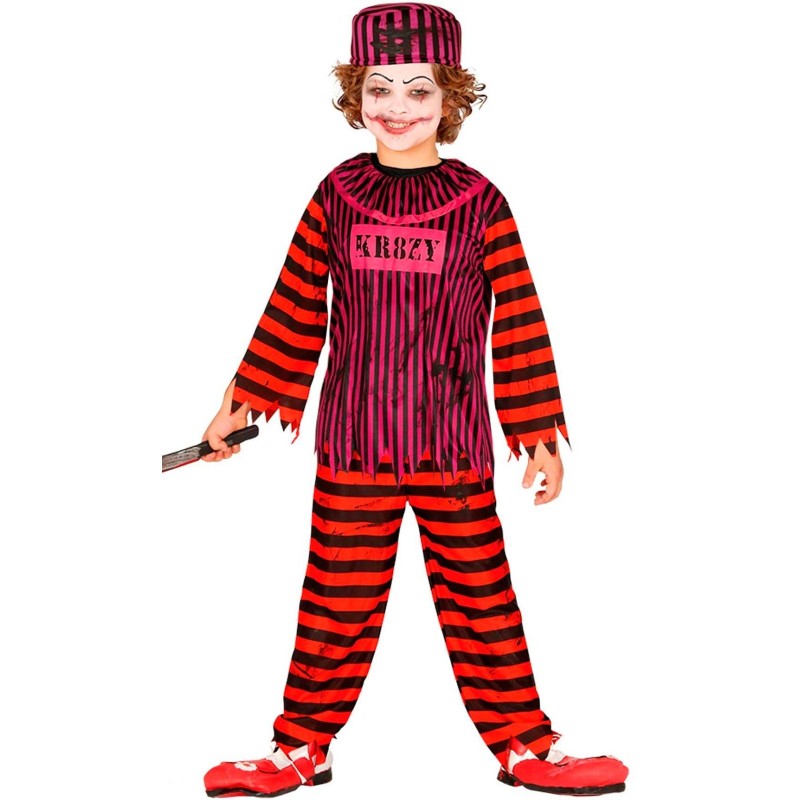 DEGUISEMENT CLOWN PRISONNIER ROUGE TUEUR TAILLE 7-9 ANS 