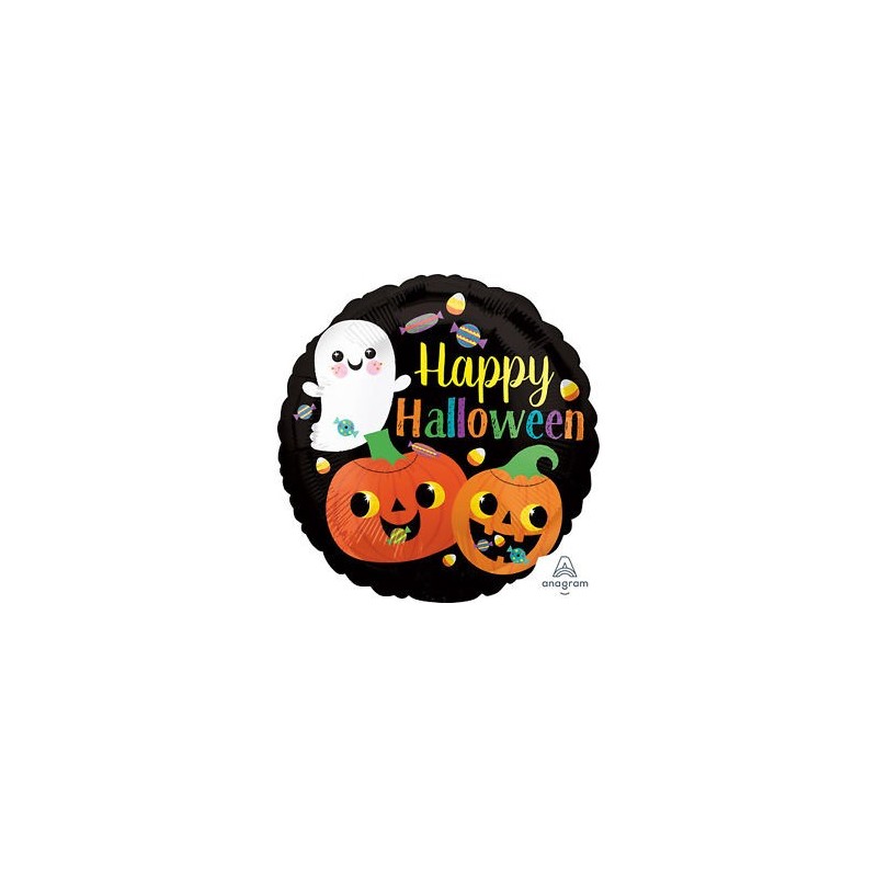 BALLON METALLIQUE ROND HAPPY HALLOWEEN FANTOME ET CITROUILLE 46 CM BALLON METALLIQUE ROND HAPPY HALLOWEEN FANTOME ET CITROUILLE 46 CM
