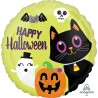 BALLON METALLIQUE ROND HAPPY HALLOWEEN CHAT FANTOME ET CITROUILLE 46 CM