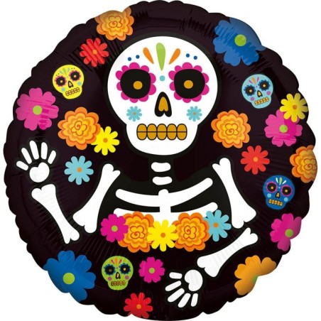 BALLON METALLIQUE ROND DAY OF THE DEAD 46 CM